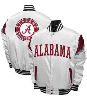 Men's Franchise Club White Alabama Crimson Tide Power Satin Full-Snap Jacket